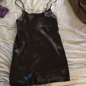 Black satin slip dress